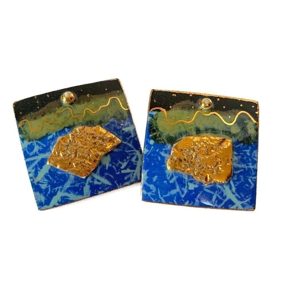 Vintage Painted Enamel Artisan Earrings